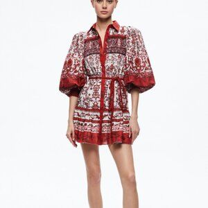Alice + Olivia Tiffie Puff Sleeve Mini Paisley Floral Dress Size 12